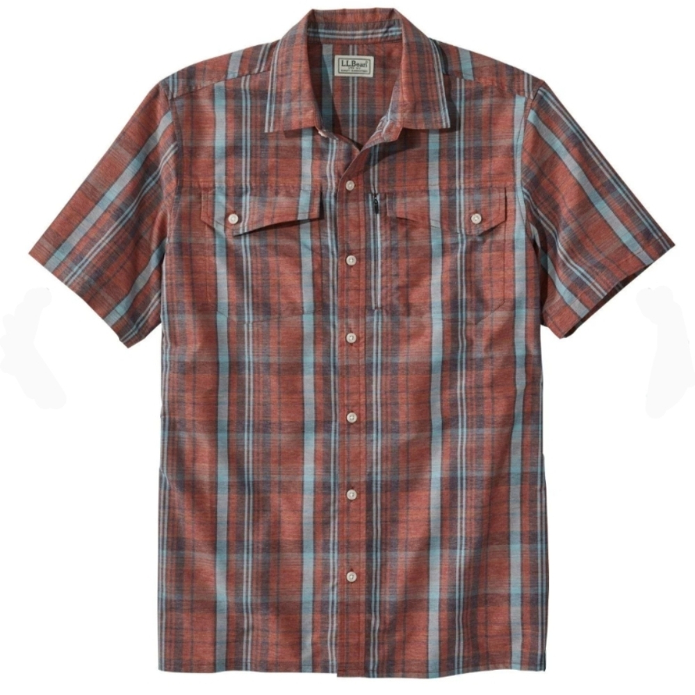 L.L. Bean Men's Short-Sleeve Plaid Button Up Shirt Rust and Blue Size XXL